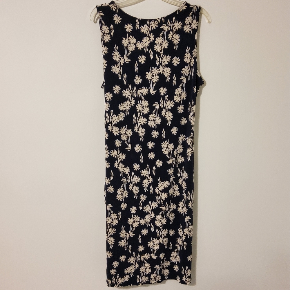 Ellen Tracy Black/White Floral Print Sleeveless Side Knotted Wrap Dress Size L - Picture 6 of 9